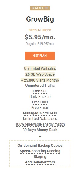 SiteGround growbig hosting plan