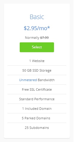 bluehost basic hosting plan