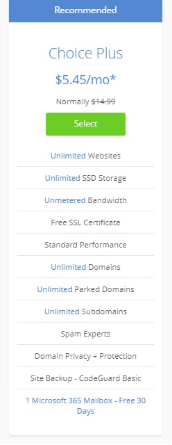 bluehost choice plus hosting plan