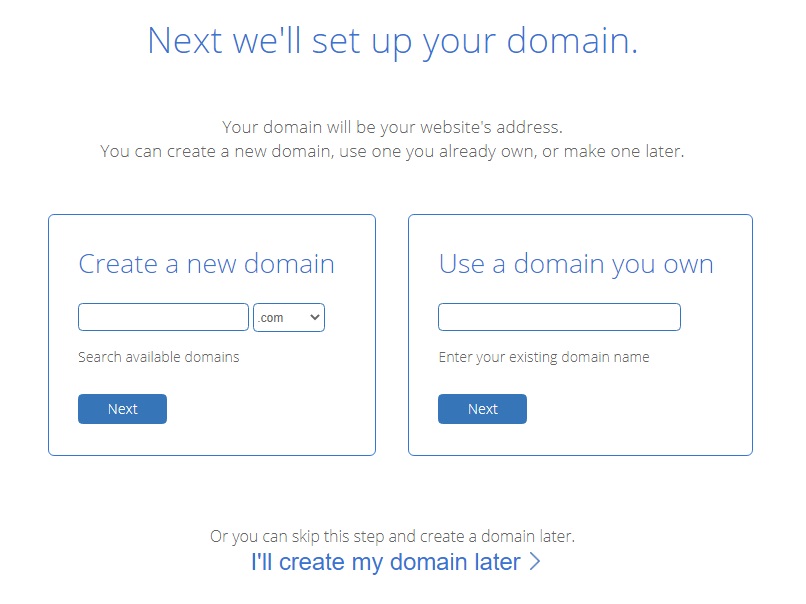 bluehost domain selection