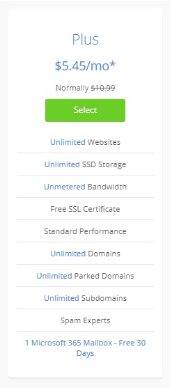 bluehost plus hosting plan