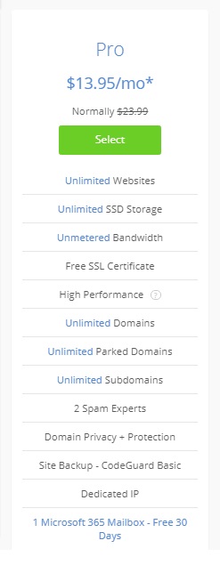 bluehost pro hosting plan