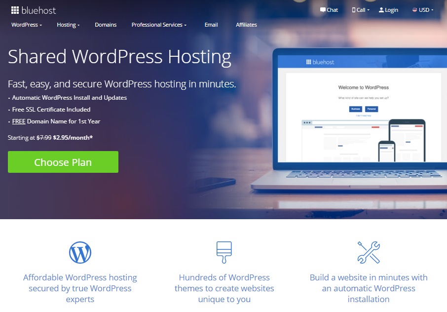 wordpress hosting by bluehost